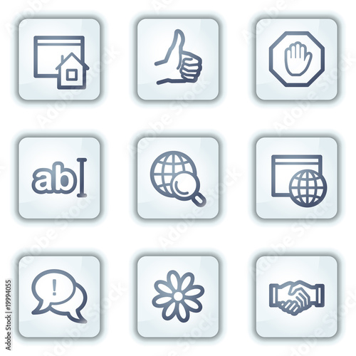 Internet web icons, white square buttons series