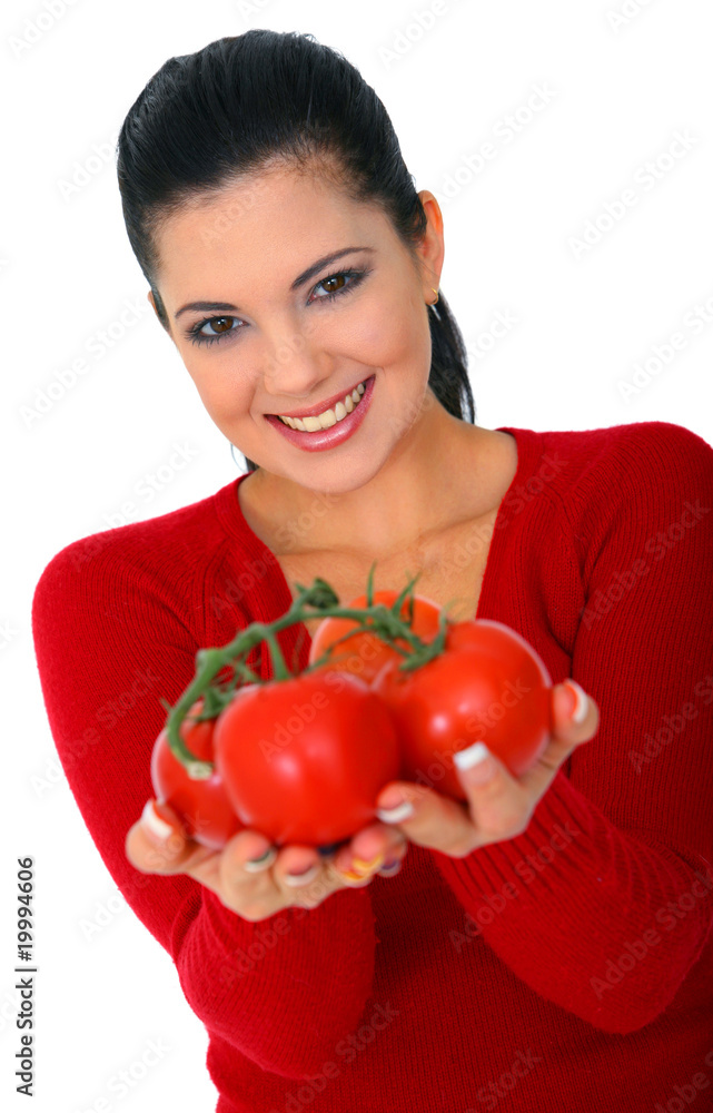Isolated Woman Offering Tomatoes Isolated Woman Offering Tomatoes