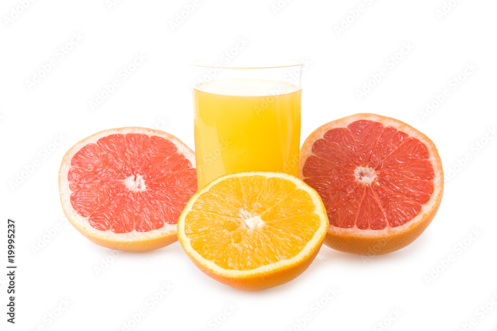 Glass of orange juice and sliced fruits Glass of orange juice and sliced fruits