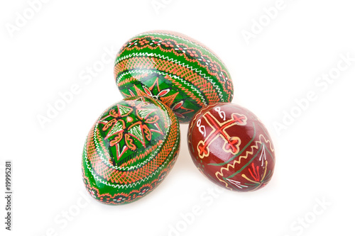 Three colored easter eggs isolated