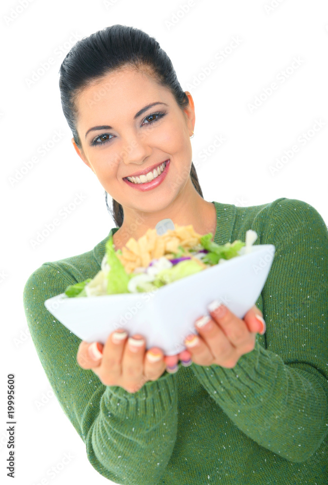 Smiling Attractive Girl Offering Salad Smiling Attractive Girl Offering Salad