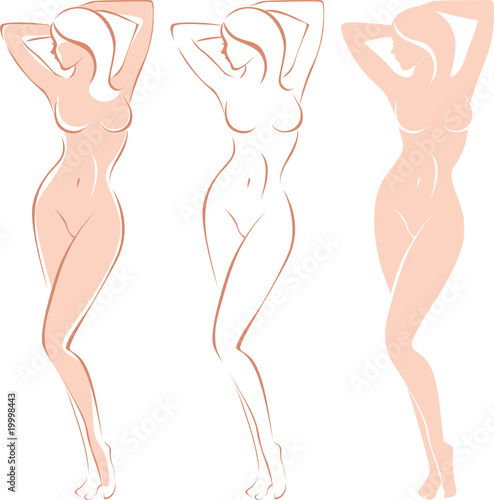Three variations of beautiful nude woman silhouette