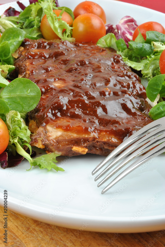 asian style rip with tomatoes and salad