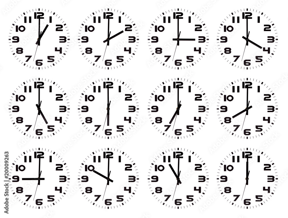 Colección de relojes isolados marcando las horas en punto ilustración de  Stock | Adobe Stock