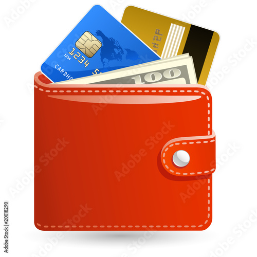 Leather wallets with money and credit cards
