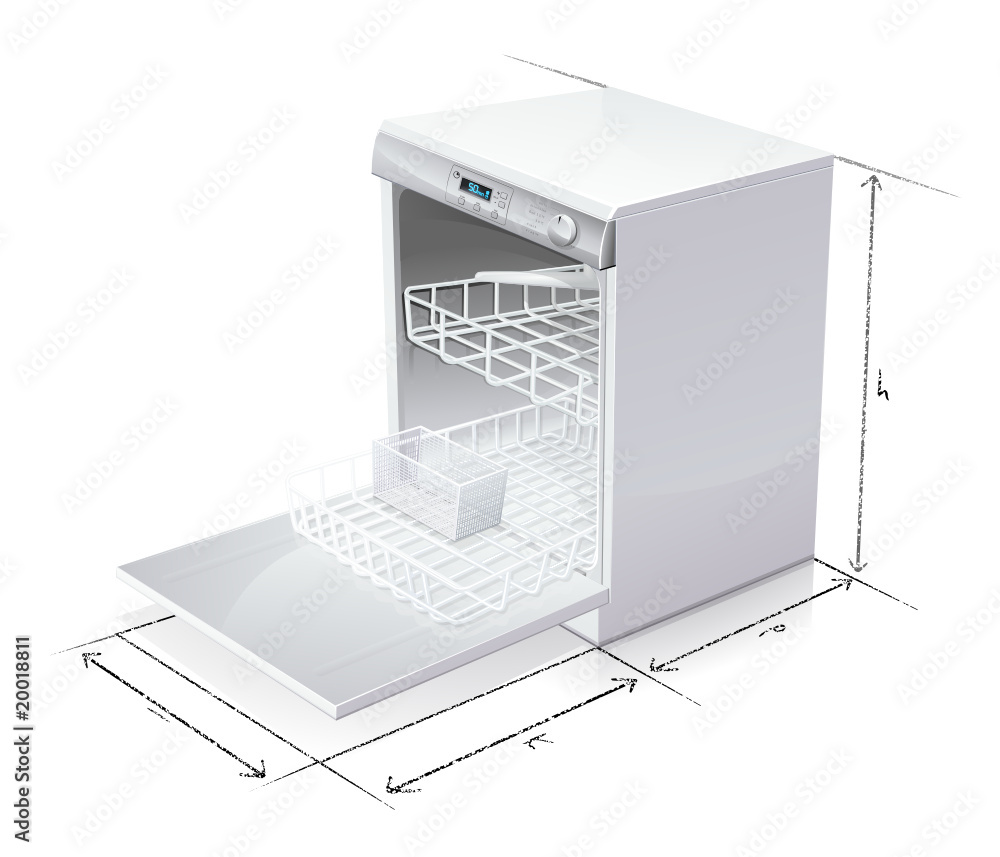 Vecteur Stock Dimension d'un lave-vaisselle (reflet) | Adobe Stock