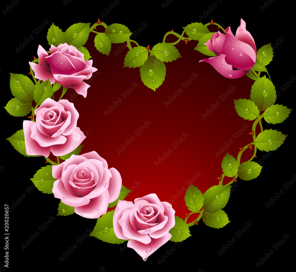 Pink roses framework in the shape of heart Pink roses framework in the shape of heart
