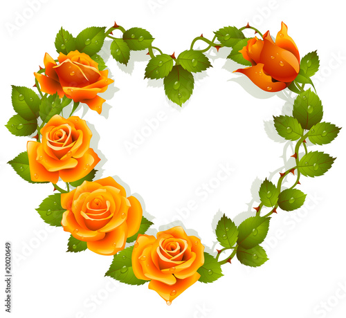 Orange roses in the shape of heart