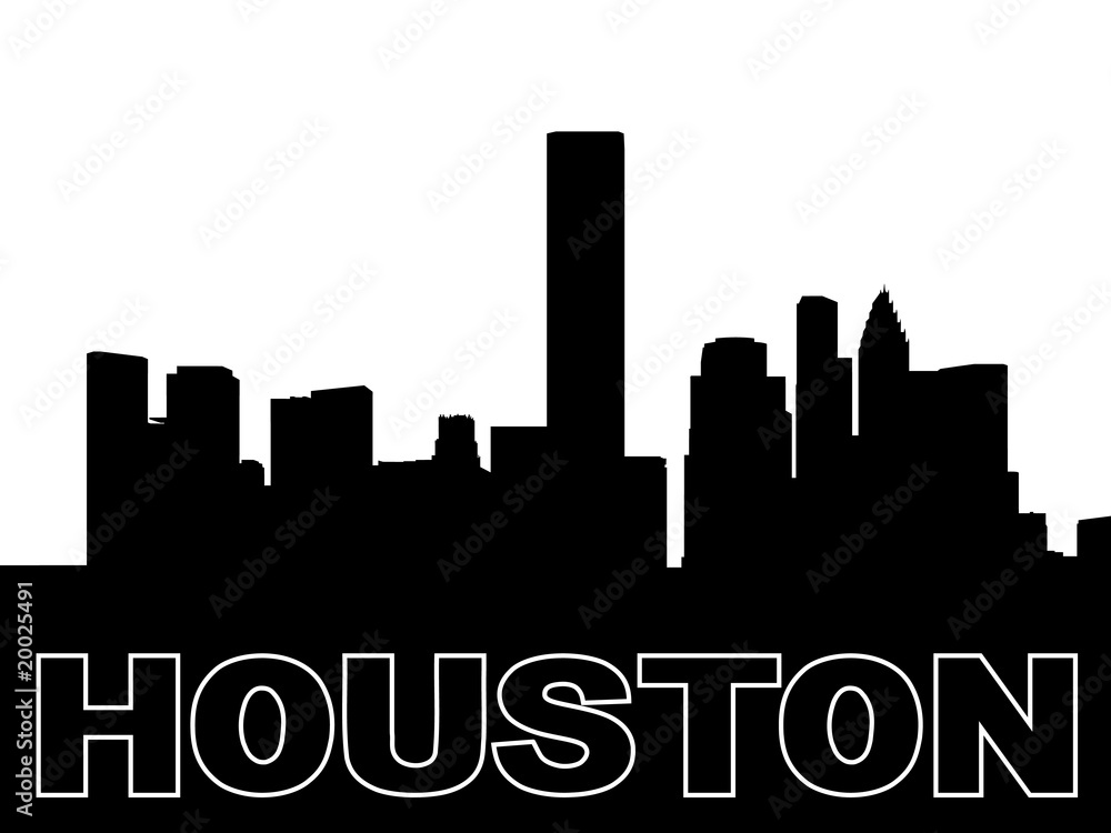 Houston skyline black silhouette on white Stock Illustration | Adobe Stock