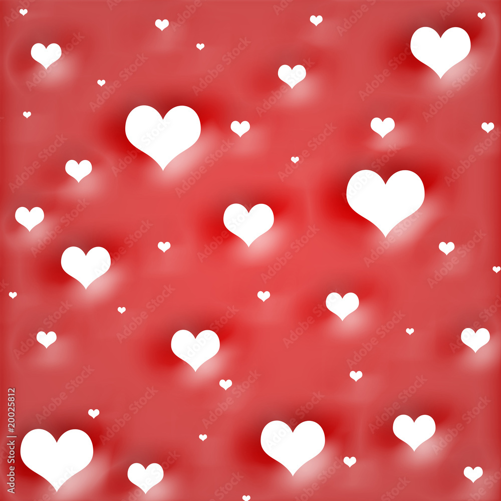 Background by white hearts on red