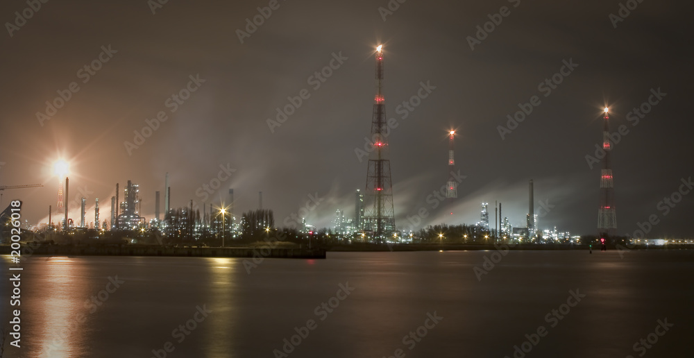Petrochemical plant by night