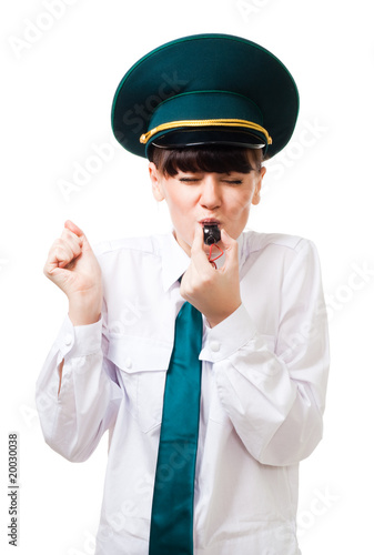 Tableau sur toile Customs control woman blow whistle