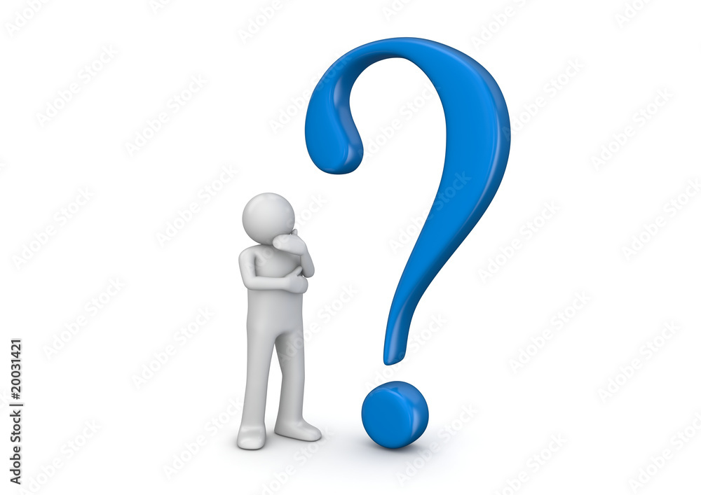 3d human and blue question mark (3d isolated characters, busines 3d human and blue question mark (3d isolated characters, busines