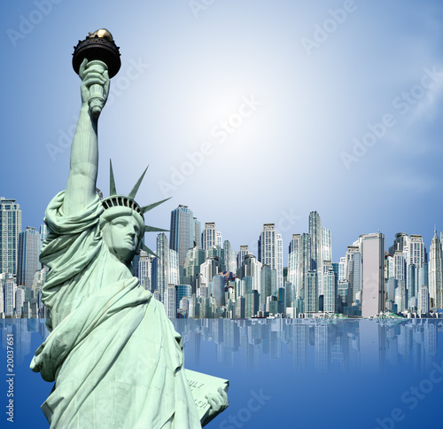 Statue of Liberty New York against a panorama of new york © Ramzi