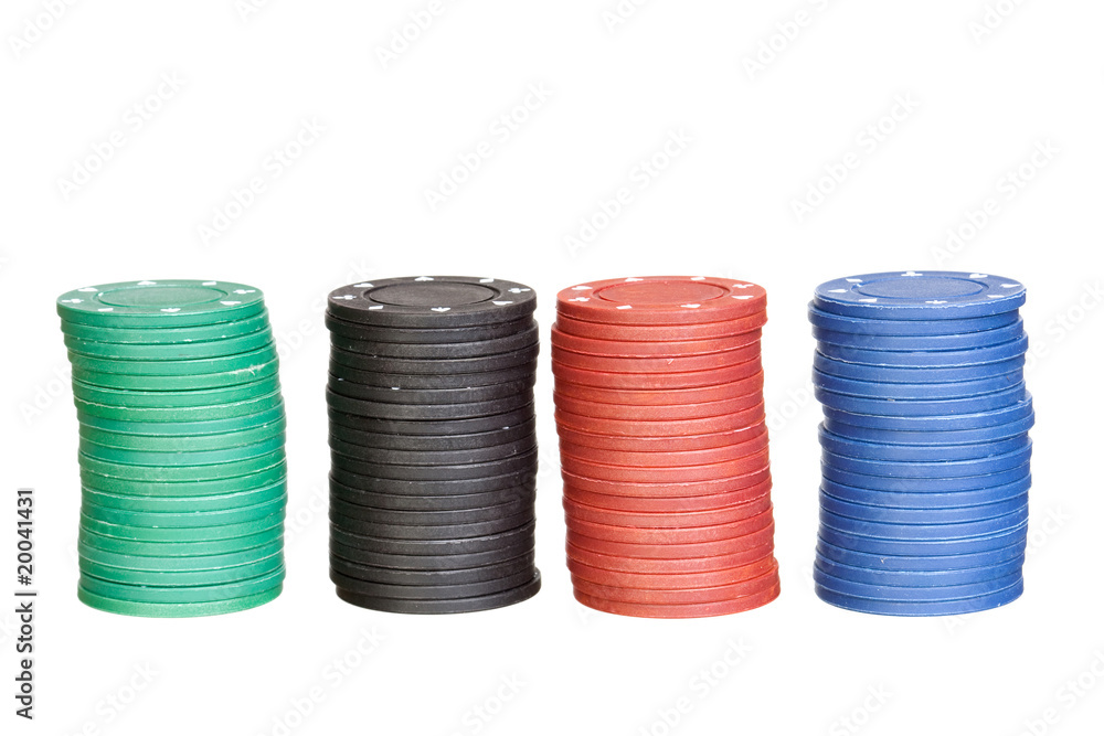 Poker chips of four differents colors Poker chips of four differents colors