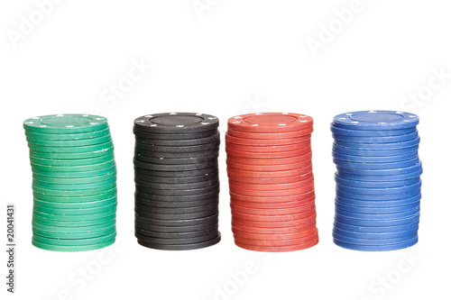 Poker chips of four differents colors