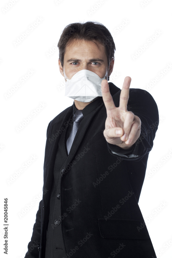 homme masque médical main signe victoire homme masque médical main signe victoire