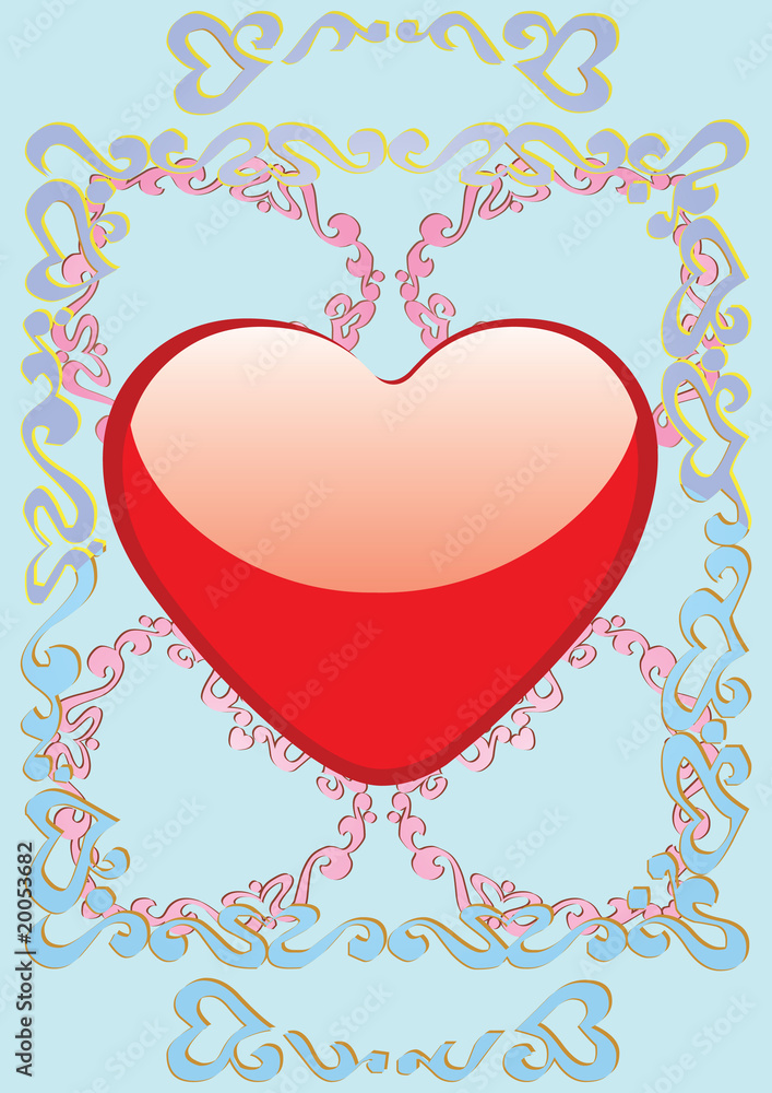 Heart on blue background, vector illustration