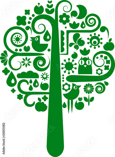 A vector tree with animal and flower icons