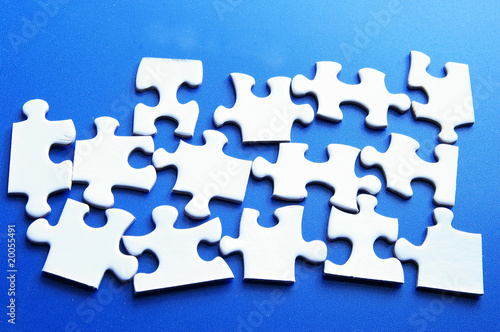 assorted white puzzle pieces on blue surface