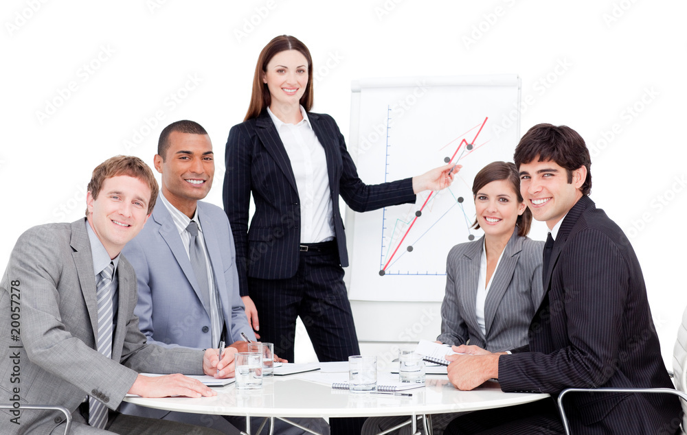 Charismatic manager giving a presentation Charismatic manager giving a presentation
