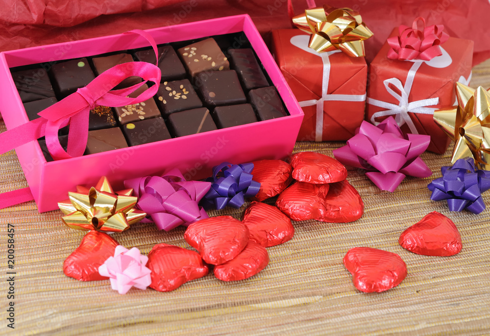 Red and white gift box with ribbons for love Red and white gift box with ribbons for love