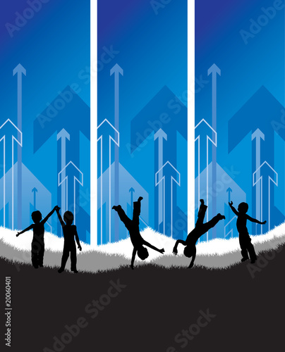 children playing with arrow background