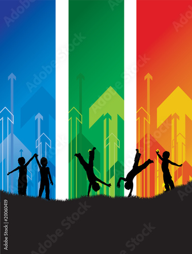 children playing with arrow background