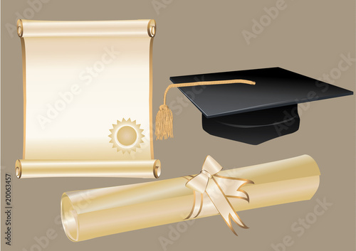 Diploma mortar and certificate
