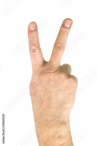Concept for victory sign made with hands isolated on white