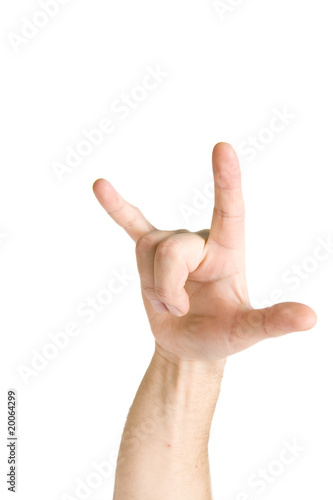 Horns hand sign isolated on white background