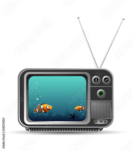 Old vintage tv with aquarium inside