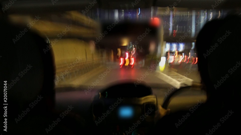 City Night Driving Timelapse. Couple in Car. City Night Driving Timelapse. Couple in Car.