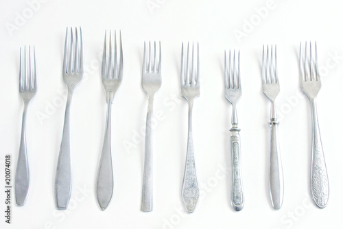 Canvas Print 8 different forks isolated