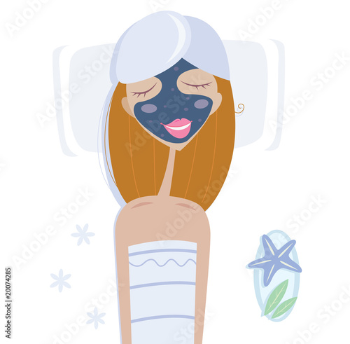 Wellness & spa: woman with facial mask. VECTOR.