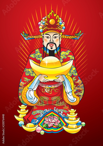 Chinese New Year god of wealth, with treasures, vector