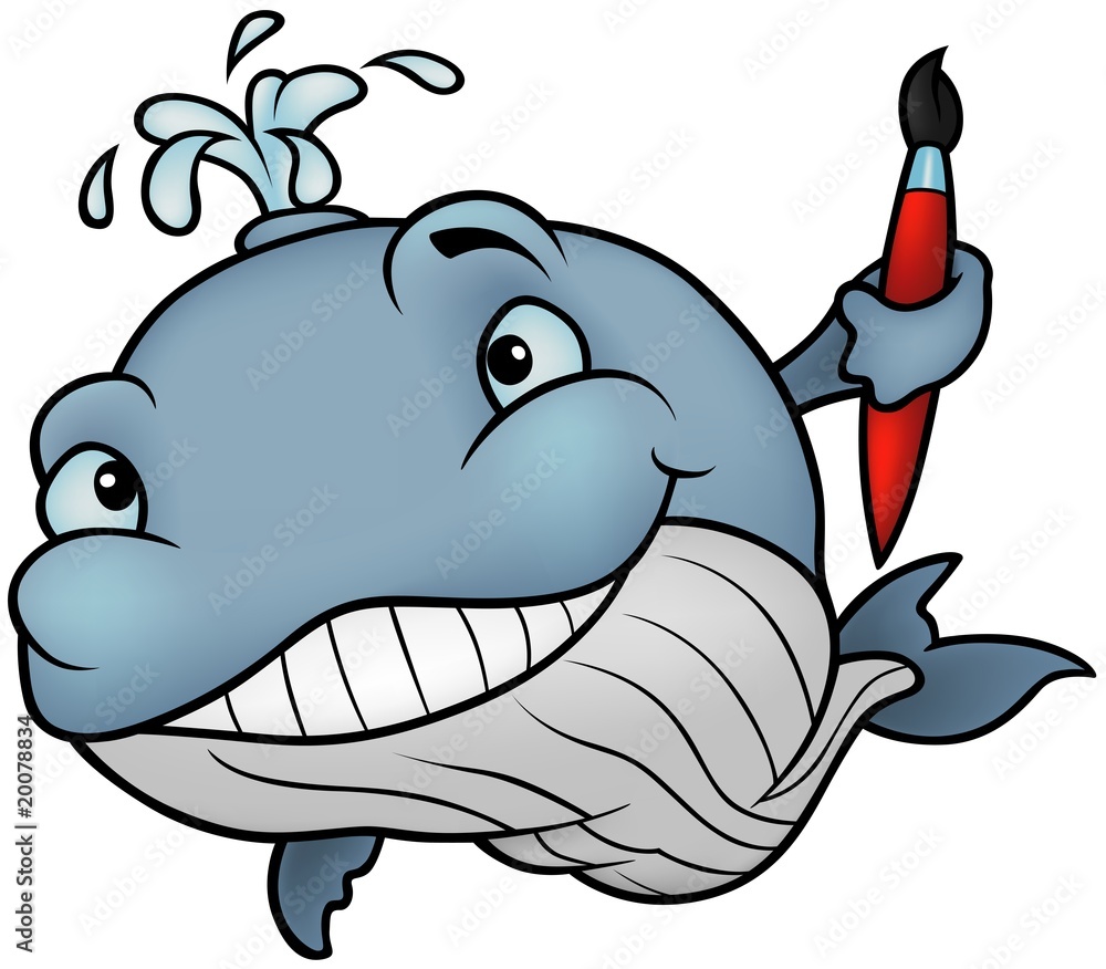 Naklejka premium Whale Painter - colored cartoon illustration