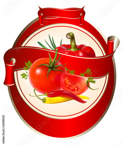 Label for a product with vector illustration of vegetables.