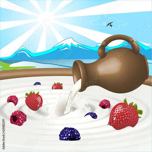 berries and milk