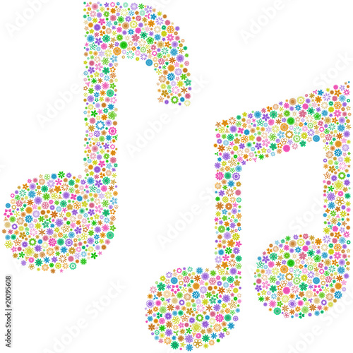 Vector music notes. Floral set.