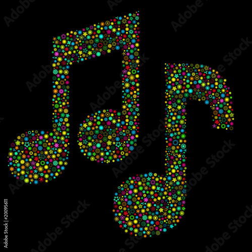 Vector music notes. Floral set.
