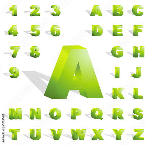 Green 3d alphabet. Vector set.