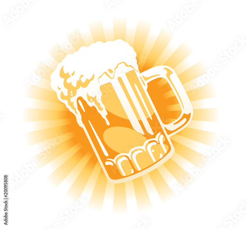 Vector. Beer tankard illustration with sun beams