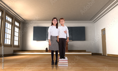 Funny couple of kids in a classroom