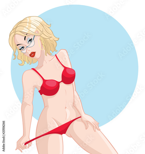 Isolated pin-up girl in red lingerie