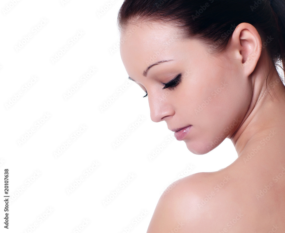 Young lovely lady applying moisturizer to her skin after shower Young lovely lady applying moisturizer to her skin after shower