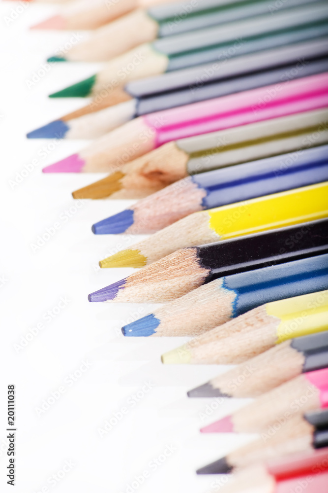 Fototapeta premium Color pencils on white background.