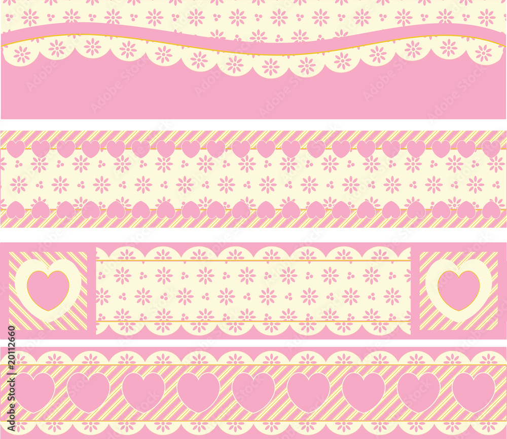 Vector Borders With Victorian Eyelet Hearts and Stripes Vector Borders With Victorian Eyelet Hearts and Stripes