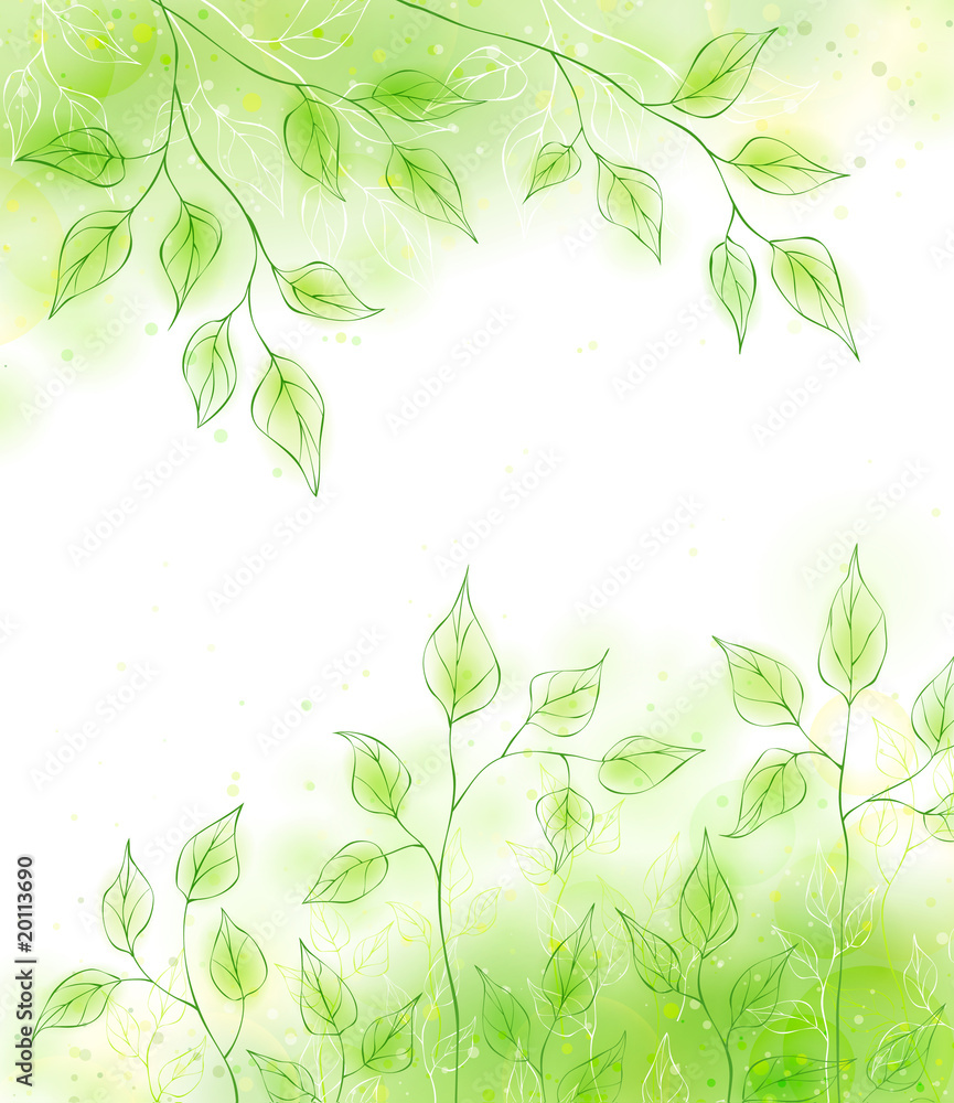 Vector spring background with green leaves