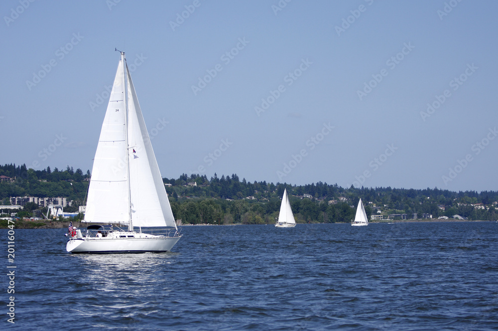 Sailboats on the Columbia River on a nice day.